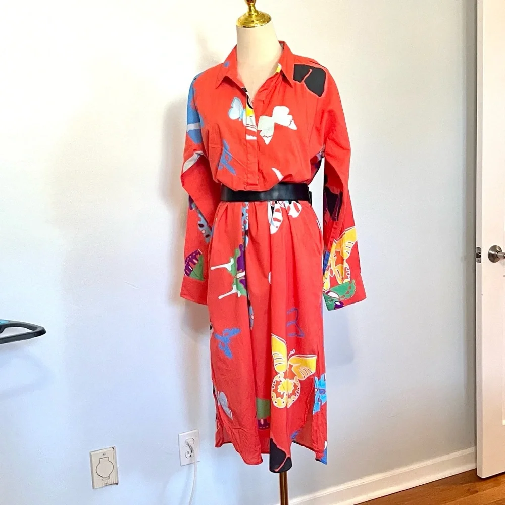 Sheridan French, Bold Abstract Print Lightweight Shirt Dress Boho Resort Size L - Picture 2 of 9